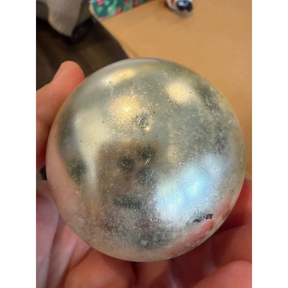Vintage West Germany Striped Mercury Glass Christmas Ornament Red Green Silver